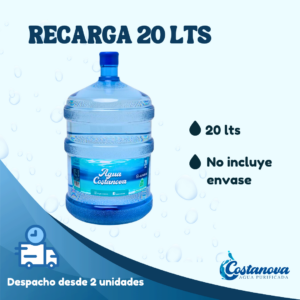 Recarga Agua 20 Lts  (No incluye envase) *Mínimo compra desde: 2 Unidades*